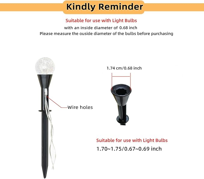 Replacement Stakes for Bulbs Solar Lawn lights, 10Pack ABS Reinforced Ground Spikes(Fit for Bulb Outside Diameter 0.68Inch), Solar String Light Stakes for Outdoor Pathway Christmas Halloween