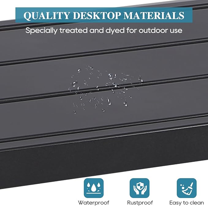 Outdoor Bar Table, Patio Console Pub Height Tables with Powder Coated Steel Frame, Weather Resistant Waterproof Top for Hot Tub, Balcony, Garden, Yard, Poolside (47" Wide Bar Table, Black)