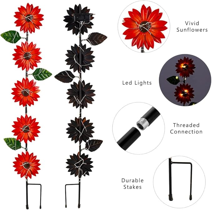 Set of 3 Solar Garden Lights,22.6'' H Flowers Decorative Garden Stakes,Waterproof Metal Spring Yard Art Decor,Solar Stake Lights for Outside,Lawn,Yard,Patio