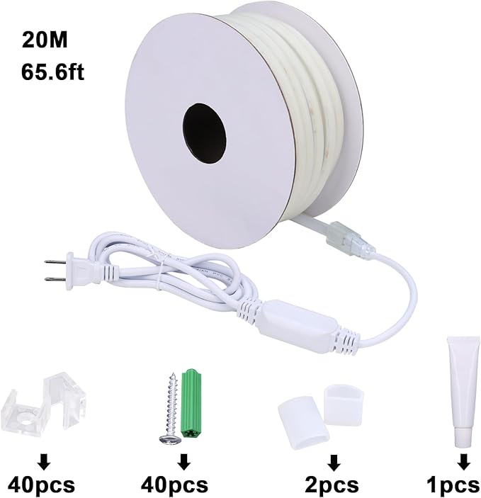 AC 110V COB LED Strip Lights Outdoor Waterproof 65.6ft, 4000K Natural White Super Bright 200W CRI 90+ LED Rope Light, IP65 Flexible Cuttable, for Bedroom Garden Commercial House