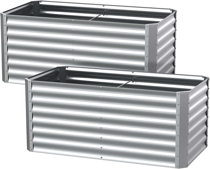 4X2X2ft (2 Pack) Galvanized Raised Garden Bed,Outdoor Planter Box Metal Patio Kit Planting Bed for Vegetables Flowers Herb