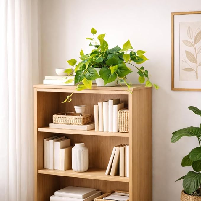 alyptus Fake Pothos Hanging Plants – Set of 2 Faux Ivy Vines Realistic Silk Devil’s Ivy for Indoor Décor, Low Maintenance Artificial Greenery for Home Bathroom or Office - Green with White Pots