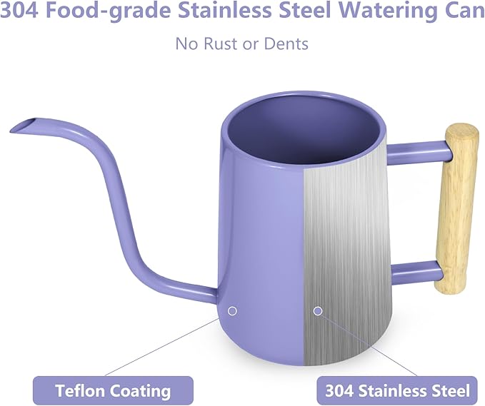 Watering Can Indoor Plants, 35 oz/1000 ml Metal Stainless Steel Watering Can Pot with Long Spout for Indoor House Plants Bonsai Outdoor Garden Flower Decorative (Purple)