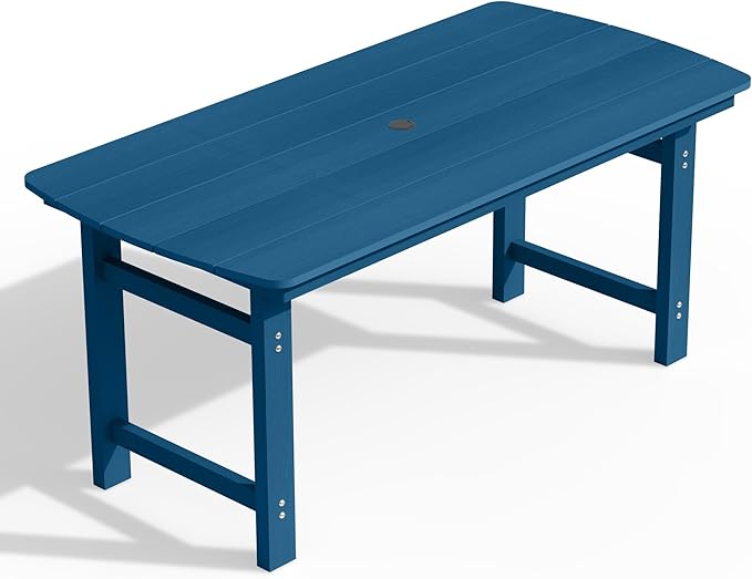 Ciokea HDPE Outdoor Dining Table with Umbrella Hole,66" Rectangle Patio Table for 6,All-Weather Outdoor Patio Furniture Set for Garden Backyard,Navy Blue
