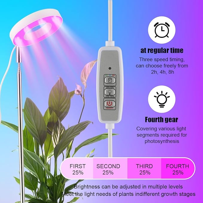 2 Pack 11 Inch Plant Pots with LED Grow Lights,Grey Indoor Flower Pots with Full Spectrum Dimmable Grow Lights,Drainage Holes & Plug,Soil Moisture Meter Included