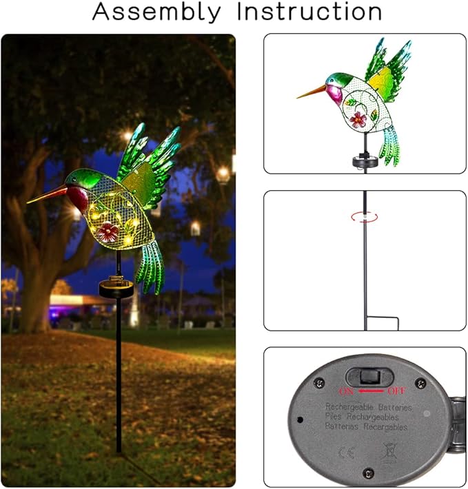 DREAMYSOUL Outdoor Solar Garden Lights, Hummingbird Solar Lights for Outdoor Patio Yard Pathway, Hummingbird Gifts for Women Mom Grandma