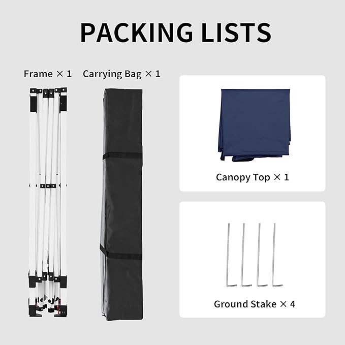 Canopy Tent, 10X10 FT Pop Up Canopy Outdoor Instant Tent Slant Legs with Carrying Bag, Portable Gazebo Shelter for Patio Deck Garden and Beach - 8X8 FT Canopy Cover (Dark Blue)