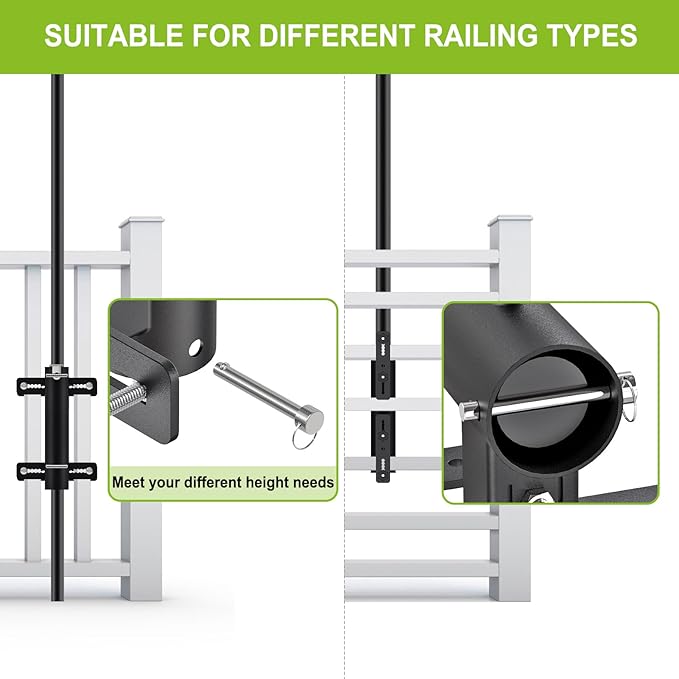 Heavy Duty Deck Railing Umbrella Holder, Adjustable Patio Umbrella Stand for 1-2 Inch Poles, Secure & Sturdy Railing Grille Mount, Maximizes Outdoor Space