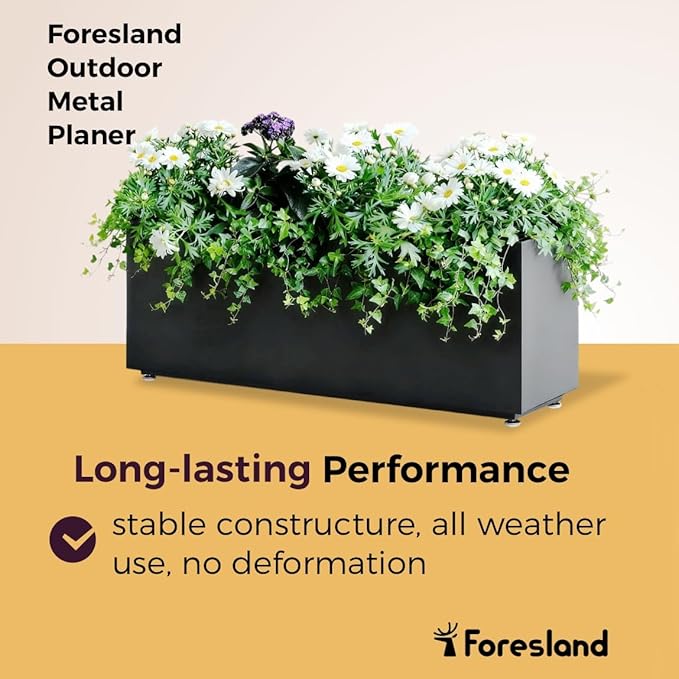 Outdoor Metal Planter Box 40Wx12Dx16H, Long Large Rectangular Trough Planters, Easy 5-Min Assembly, Modern Plant Container with Drainage Holes, Heavy Duty, Weather Resistant, Black