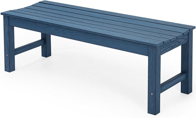 Stoog Backless Outdoor Bench, 2-Person Patio Benches for Outdoors, Weatherproof Garden Bench, Never Rot or Fade, for Enterway, Backyard, Porch and Park, Blue