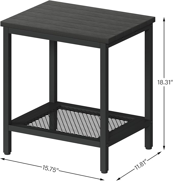 Outdoor Side Table with Storage, 2-Tier Patio End Tables Weather Resistant, Black Outdoor Accent Table,Small Side Table for Pool, Deck, Garden