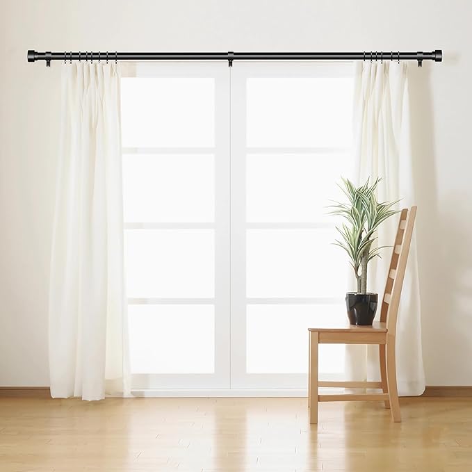 Time Forest Curtain Rods for Windows 32 to 170, 1 Inch Adjustable Black Heavy Duty Long Window Outdoor Curtain Rod for Patio, Modern Drapery Rods with Simple End Caps, Size 32"-170"