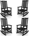 Oversized Rocking Chair Set of 4, Outdoor Rocking Chair for Adults, All Weather Resistant Porch Rocker for Lawn Garden, Black