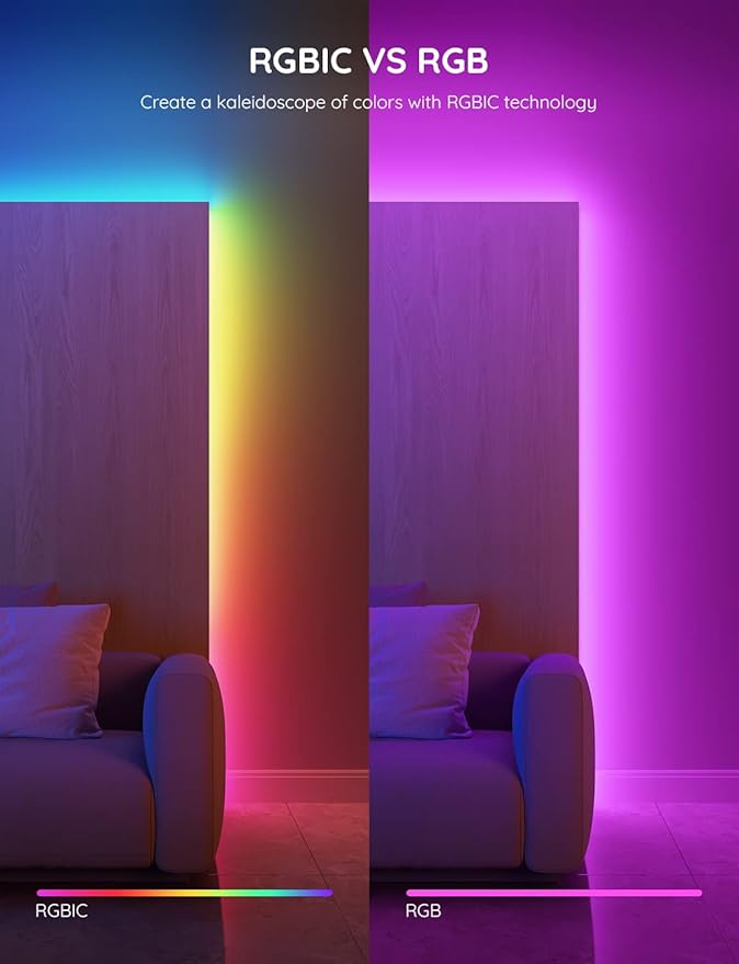 Govee RGBIC LED Strip Lights, 32.8ft Smart LED Lights for Bedroom, Bluetooth LED Lights APP Control, DIY Multiple Colors on One Line, Color Changing LED Strip Lighting Music Sync, Home Decor