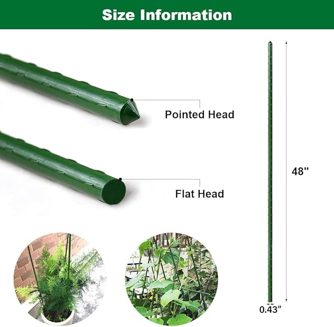 Garden Plant Stakes 48 Inch 4Ft Tomato Stakes, 20 Pack Steel Plant Stick Support for Growing Climbing Plants, Garden Fences Poles