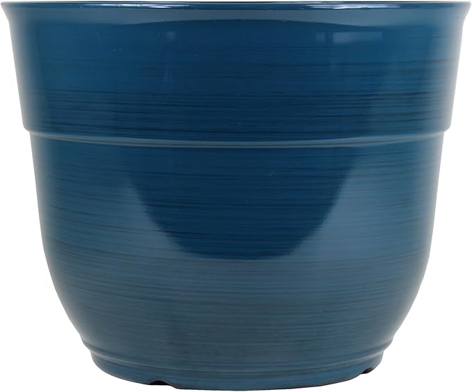 Garden Elements Indoor/Outdoor Glazed Brushed Happy Plastic Planter, Large, Dark Teal, 15"