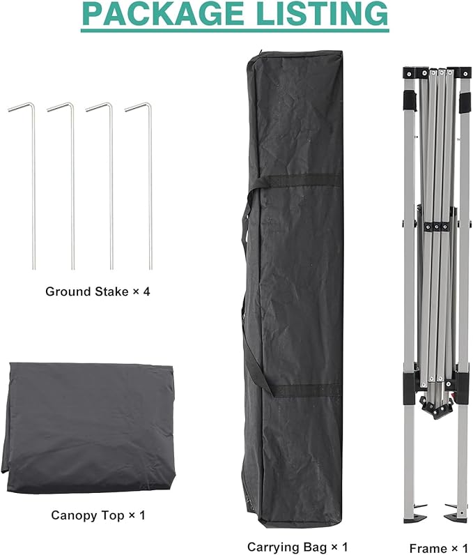 Canopy Tent, 10X10 FT Pop Up Canopy Outdoor Instant Tent Slant Legs with Carrying Bag, Portable Gazebo Shelter for Patio Deck Garden and Beach - 8X8 FT Canopy Cover (Dark Grey)
