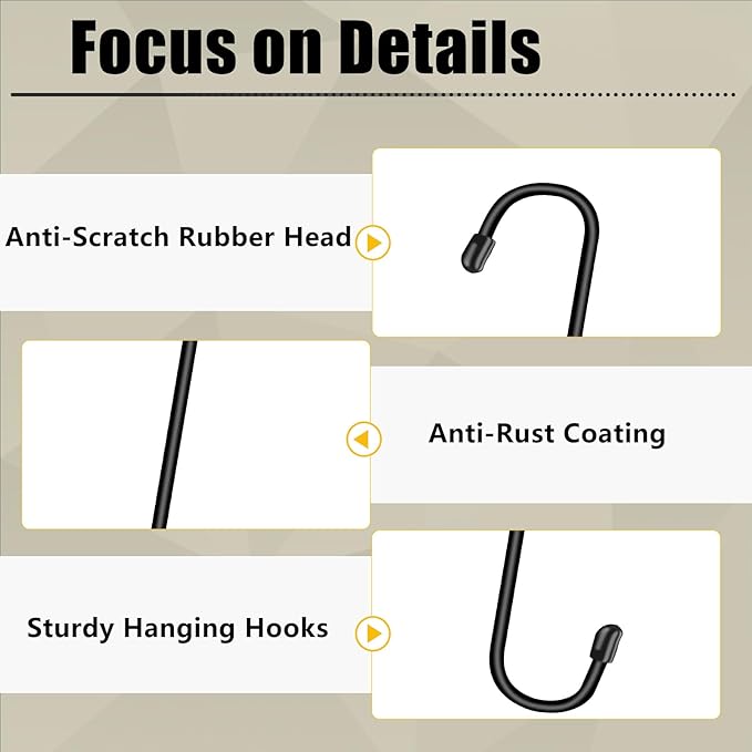 6 Pack 10 Inch Large S Hooks for Hanging Plants,Black Extra Matel Heavy Duty Hook for Hang Brsket,Bird House,Clothes,Kitchenware