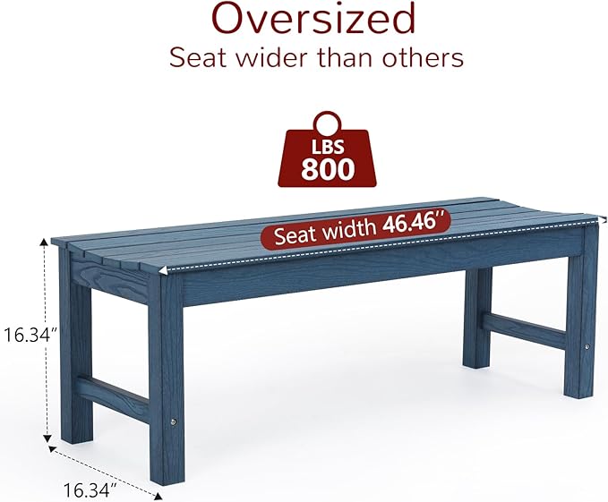 Stoog Backless Outdoor Bench, 2-Person Patio Benches for Outdoors, Weatherproof Garden Bench, Never Rot or Fade, for Enterway, Backyard, Porch and Park, Blue