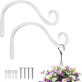 BOLITE Plant Hangers Outdoor Indoor, 12 Inch Wall Plant Hooks, Metal Bird Feeder Hanger for Hummingbird Feeders, Planters, Lanterns, Wind Chimes, Home Decor, 2 Pack, White, Gifts for Women Men