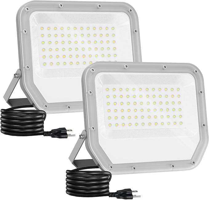 2 Pack Super Bright 6500k 10000lm LED Flood Lights Outdoor,100w Led Outside Lights for Yard Outdoor Waterproof Work Lighting Floodlight for Garage Yard Garden Stadium