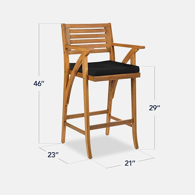 Best Choice Products Set of 2 Outdoor Acacia Wood Bar Stools Bar Chairs for Patio, Pool, Garden w/Weather-Resistant Cushions - Black