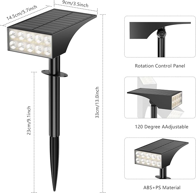 Solar Lights Outdoor Waterproof Ip68,2pack 4 Lighting Modes Solar Spot Lights Outdoor Auto On/Off Led Bulbs,Outdoor Solar Light Landscape Lighting for Garden, Yard, Pathway, House,Lawn,Tree
