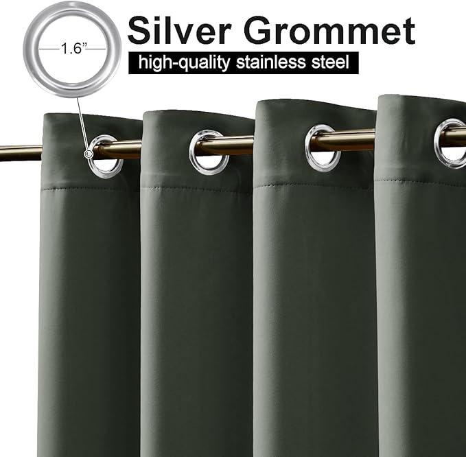 NICETOWN 2 Panels Outdoor Curtains Waterproof Fixed Grommet/Back Tab on Top & Bottom, Thermal Insulated Windproorf Sun Blocking Outdoor Drapes with Rope for Patio/Gazebo, W52 x L84, Greyish Green