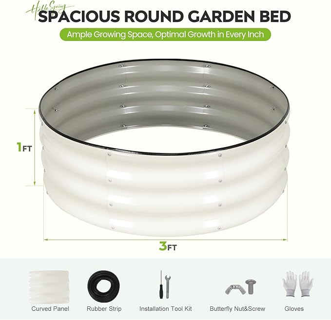 ZORMY Galvanized Raised Garden Bed Outdoor, Round Metal Planter Boxes 2 Pcs, 3x3x1ft Steel Raised Bed Kit for Planting Vegetables, Fruits, Flowers(White)