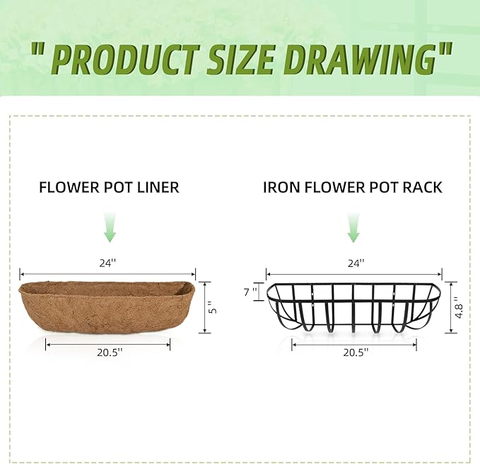 hehimhis Balcony Planters Railing Hanging 24inch 4 Pack Window Planter Box with Adjustable Bracket with Coco Liner for Porch Fence Patio Hanging Planters for Garden Outdoor Boxes