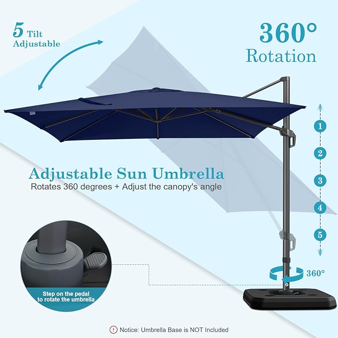 HOTEEL10x10ft Patio Umbrella Cantilever Umbrellas - Upgrade and Intensify - 360 Rotation and 5 Angles Adjustment - Aluminum Offset Pool Umbrella Outdoor Umbrellas for Patio Garden Pool