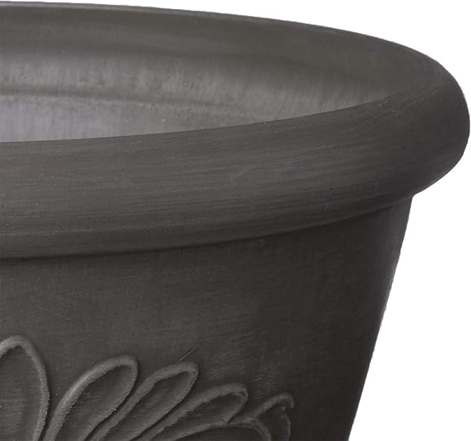 PSW Pot Collection TA30DC 12-inch Plastic/Stone/Wood Composite Bulb Pan Planter – No Drainage Hole (Drillable), Shallow Indoor/Outer Pot for Succulents, Bonsai, Fairy Gardens, Herbs, Dark Charcoal
