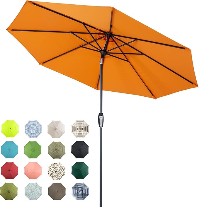 Tempera Patio Market Outdoor Table Umbrella with Auto Tilt and Crank, Large Sun Umbrella with Sturdy Pole & Fade Resistant Canopy, Easy to Set