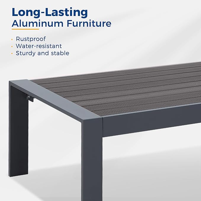 Modern Aluminum Outdoor Coffee Table, All-Weather Metal Rectangle Table for Patio, Balcony or Garden, Dark Grey