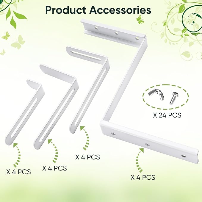 Adjustable Planter Box Bracket, Flower Box Holder Brackets for Deck Railing, Window Box Hanging Brackets for Patio Garden Fence Pergola Balcony Supporting Heavy Planters-4 Pack