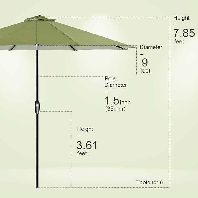 Tempera Patio Market Outdoor Table Umbrella with Auto Tilt and Crank, Large Sun Umbrella with Sturdy Pole & Fade Resistant Canopy, Easy to Set
