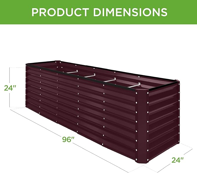Best Choice Products 8x2x2ft Raised Outdoor Metal Garden Bed, Deep Root Box Planter for Vegetables, Flowers, Herbs, 240 Gallon Capacity, 100% Non Toxic Materials - Burgundy