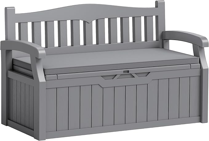 Flamaker 80 Gallon Storage Bench with Cushions Outdoor Indoor, Durable All-Weather Seating with Hidden Storage, Lockable Deck Box for Garden, Patio, Poolside (Grey)