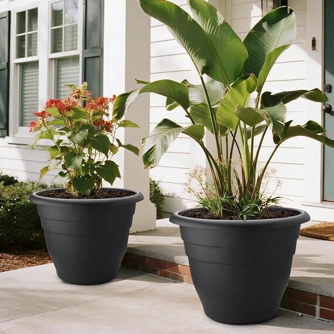 3 Pack 20 Inch Large Plant Pots for Outdoor,Heavy Duty Extra Large Deep Garden Planter with Drainage Holes,Sturdy Textured Black Flower Pot for Trees,Shrubs,Patio,Lawn