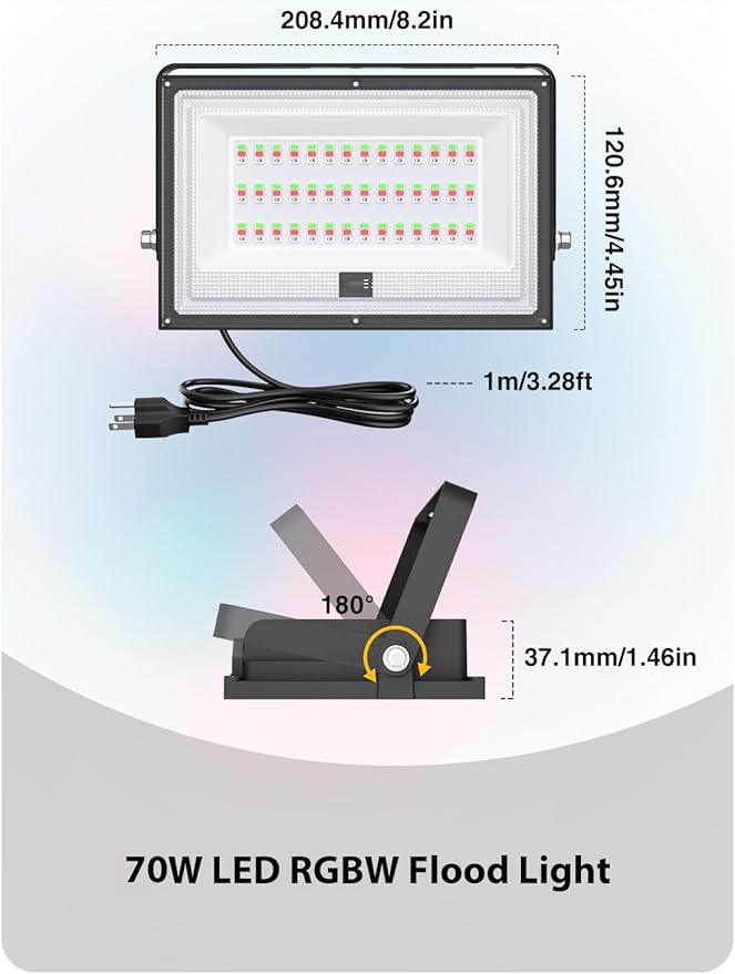 Onforu 2 Pack LED RGBW Flood Lights Outdoor 70W, 2700K Warm White Dimmable Million Color Changing Floodlight Waterproof with Remote, DIY Stage Lights Uplighting Indoor for Party