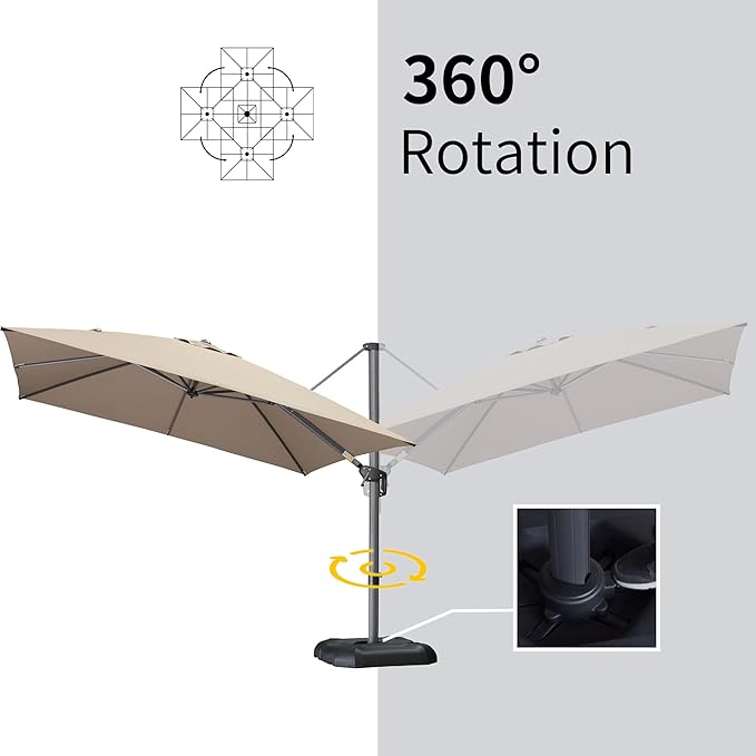 PURPLE LEAF 10' X 13' Patio Umbrella Outdoor Cantilever Rectangle Umbrella Aluminum Offset Umbrella with 360-degree Rotation for Garden Deck Pool Patio Taupe
