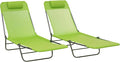 Outsunny 2 Piece Folding Chaise Lounge Chairs, Pool Sun Tanning Chairs with Reclining Back, Breathable Mesh Seat, Headrest for Beach, Yard, Patio, Green