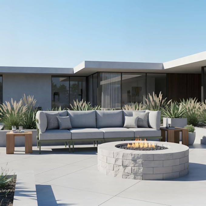 Sundale Outdoor 4 Pieces Patio Furniture Set, Metal Sectional Sofa Patio Conversation Set with 6 Inch Cushions, Modern Patio Corner Couch for Balcony, Porch, Sunroom
