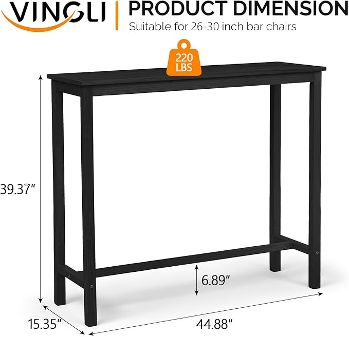 VINGLI Wooden Outdoor Bar Table, Wood Patio Counter Height Table, Weather-Resistant Patio Pub Table for Garden, Balcony, Poolside, Backyard