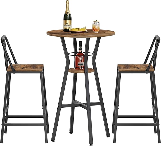 Bar Table, 2-Tier Round High Top Table, Pub Table, Home Bar Counter Height Tables, Bistro Tables, for Kitchen, Living Room, Meeting Room, Pub, Rustic Brown and Black BT03BR