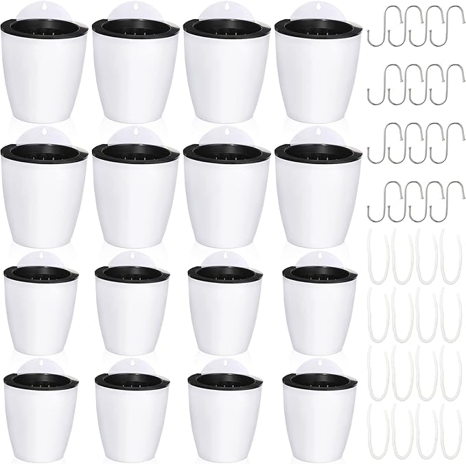 Amyhill 16 Pcs 5'' and 4.33'' Self Watering Hanging Planter for Indoor Plants Wall Planter with Hook and Absorbent Cotton Rope Wall Plant Holder Wall Mounted Planters White Flower Pots for Garden