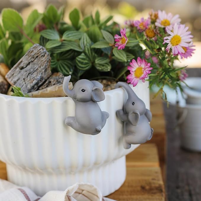 2-Piece Set Elephant Pot Huggers for Planters, Climbing Elephants Flower Pot Hugger, Hanging Plant Decorations for Pots, Cute Plant Pot Decorations for Home Garden Patio Fence Lawn Yard (Elephant)