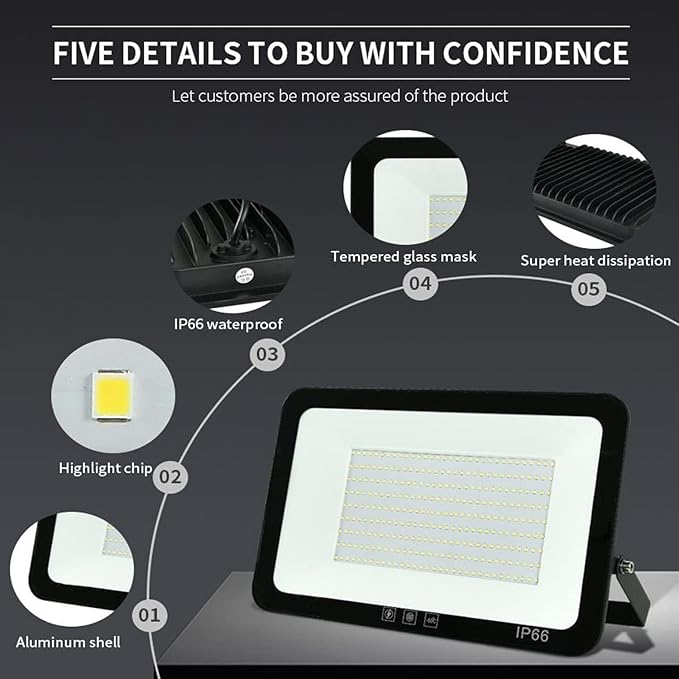 4Pack LED Flood Light Outdoor,50W LED Work Light 5500lm with 6FT US Plug,IP66 Waterproof Exterior Security Lights,6000K Daylight White Outside Floodlights Slim Design for Playground Yard