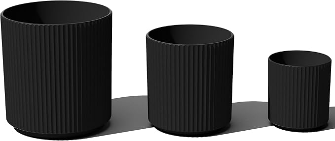 Veradek Demi Series Set of 3 Round Planters for Porch, Patio, Backyard | Durable Plastic-Stone Material | Modern Décor for Tall Plants, Flower