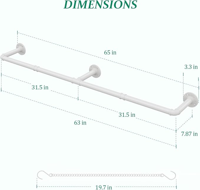 Plant Haning Rod, Hanging Planters for Indoor Plants with 6 Chains, Wall Plant Hanging Bar for Window Celling, 65.7 Inch, Metal White, Pots Not Included